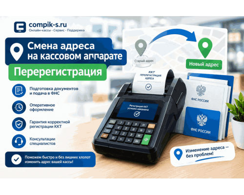 Купить Смена адреса на кассовом аппарате - перерегистрация от Сompik-s