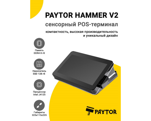 Сенсорный терминал 11.6" PayTor Hammer V2 (J4125, 8/128Gb, WiFi, MSR, черный, WinIoT)