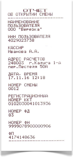 чек открытия смены